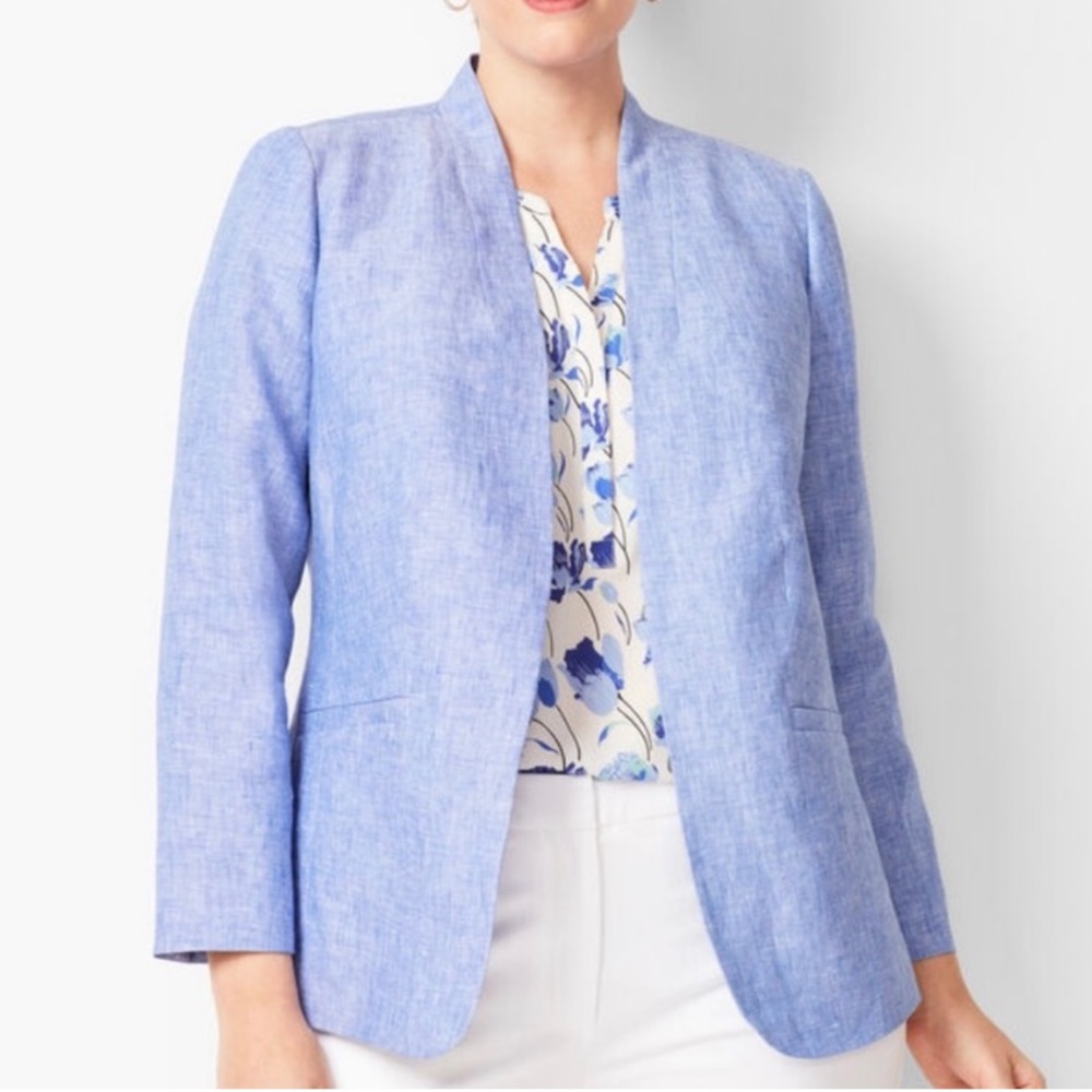 Talbots Light Blue Open-Front Linen Blend Blazer